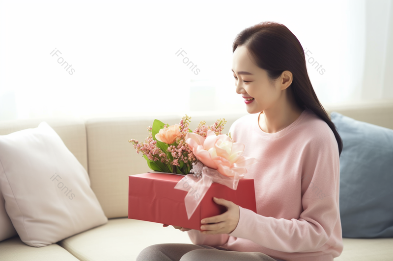 女孩收到鲜花礼物开心不已摄影背景,高清,摄影图,摄影图片,图片大全,摄影图免费下载